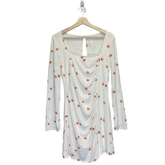 Free People Celia Mini Dress Size Medium Floral Long Bell Sleeves White Short - Picture 3 of 10